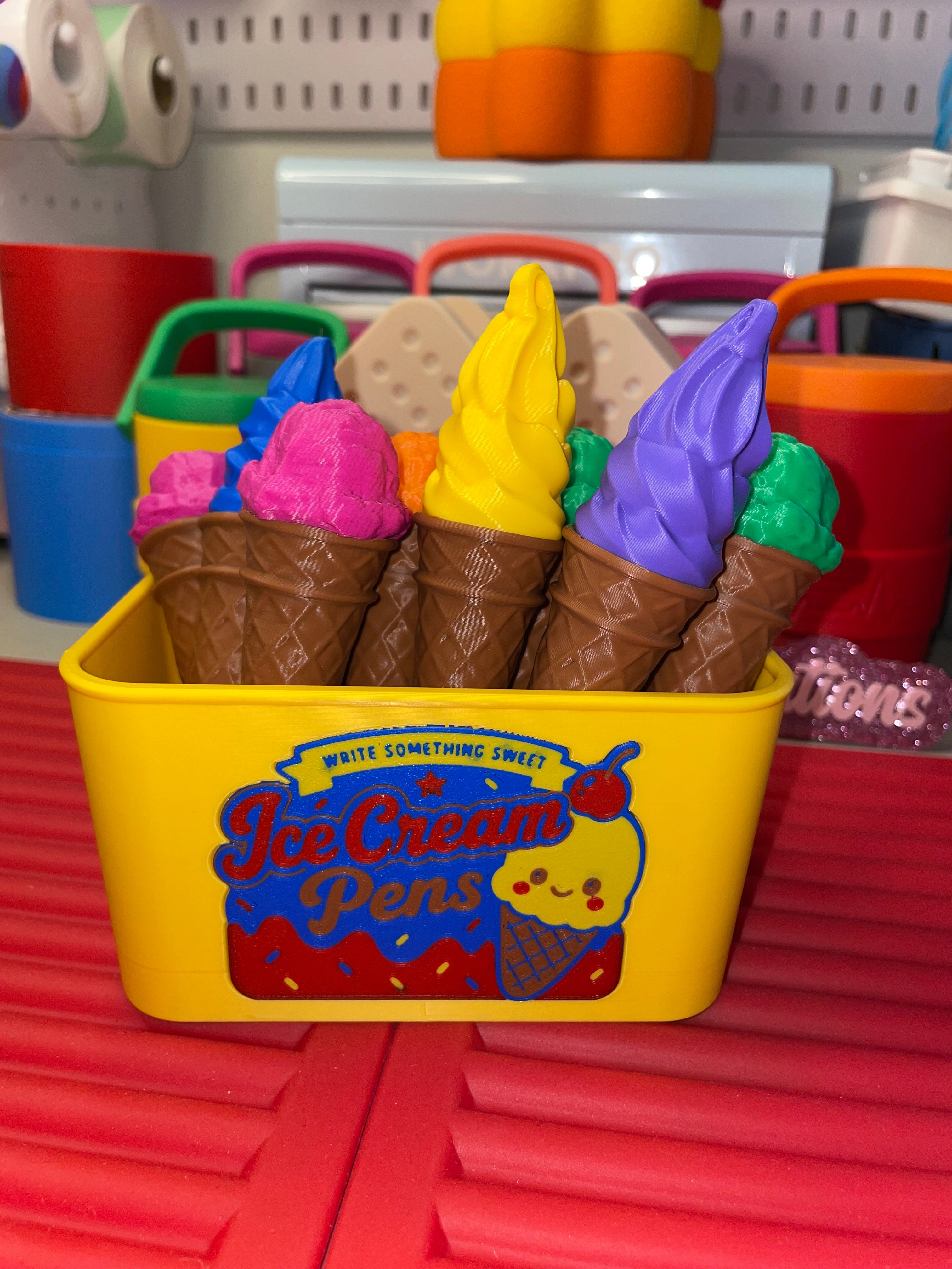 Ice cream pen with melted Ice cream stand