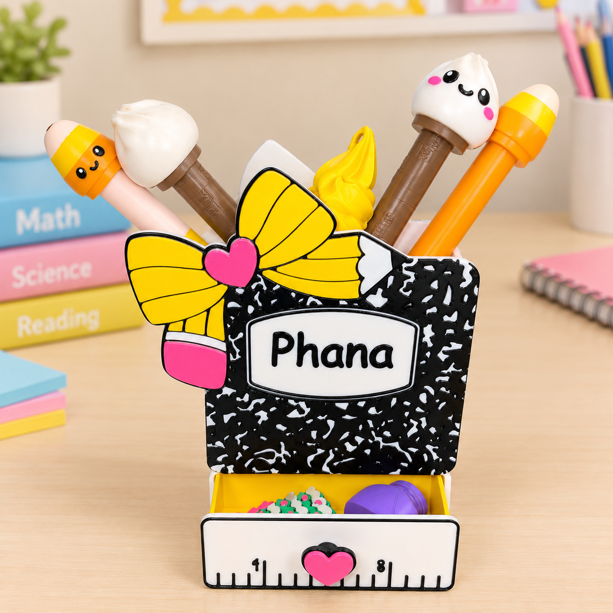 Pencil bow personalized drawer pen holder